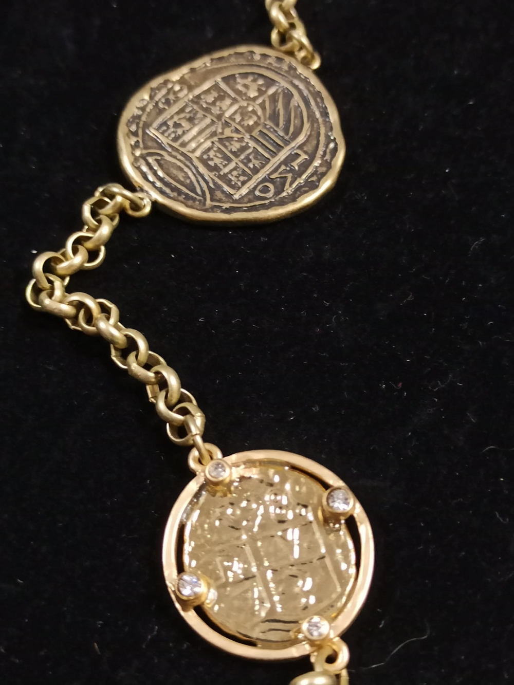 CHICO'S Vintage 1980s Gold Tone Coin Medallion Station Necklace - Picture 3 of 7
